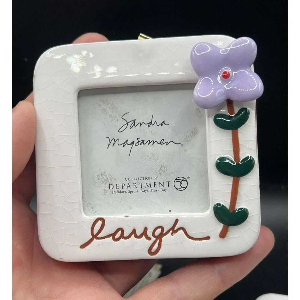 Dept 56 Flowers Picture Frame DREAM IMAGINE LAUGH FRIEND Sandra Magsamen ~ Set 4